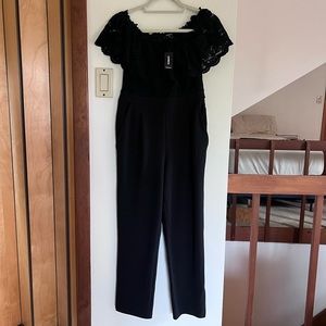 Express black lace off shoulder jumpsuit